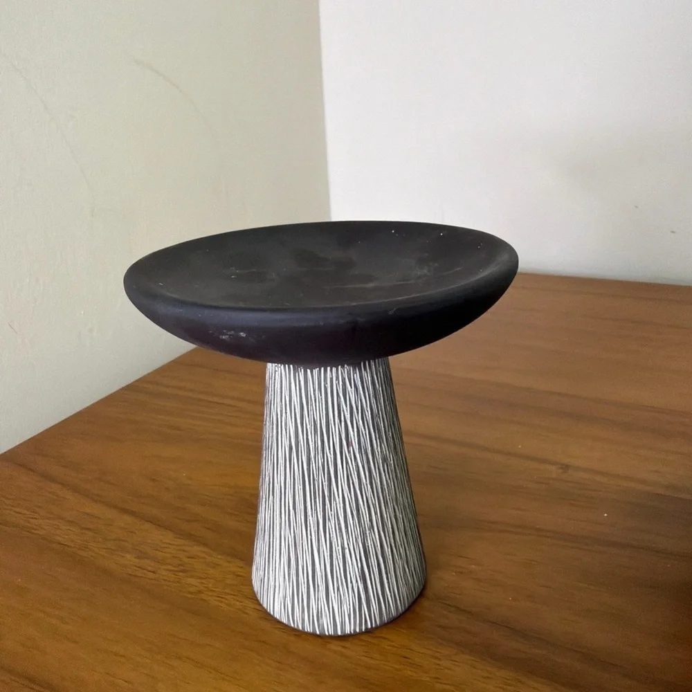 Pier One Mushroom Pedestal Pillar Candle Holder Etched Ceramic Boho MCM